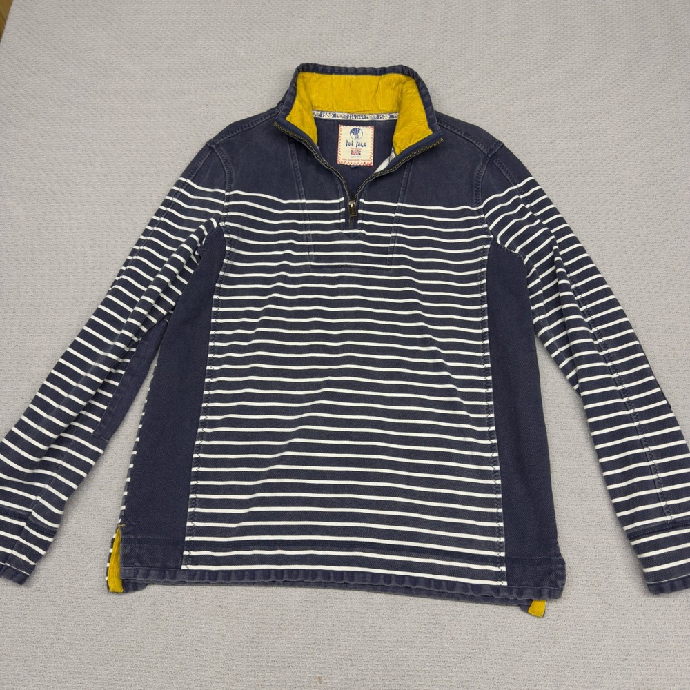 Fat Face Quarter Zip Pullover Mens M Navy Blue Striped Airlie Cotton Sweatshirt